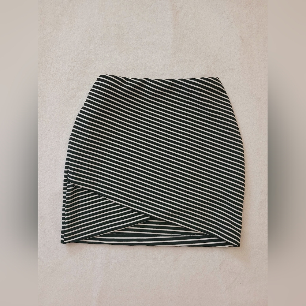 Black and White Striped Mini Skirt